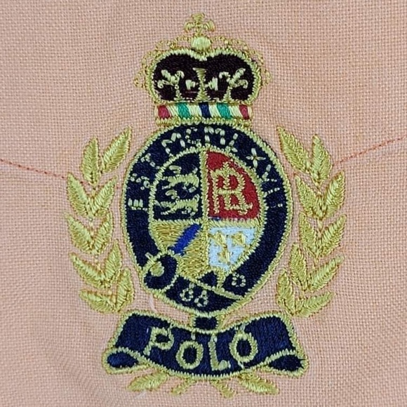 Polo Ralph Lauren Button Down Embroidered Crest  Men's Large Shirt Orange - Picture 4 of 9